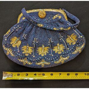 Museum-Quality 1950s Hong Kong Beaded Purse w/ AB Rhinestones & Gilt Frame